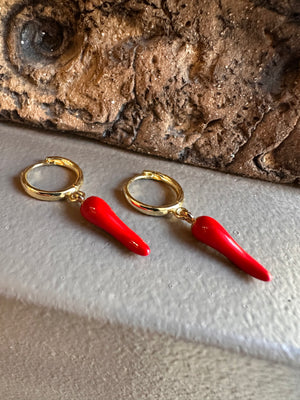 Gammie Gold Drop Red Chilli Huggy Earring