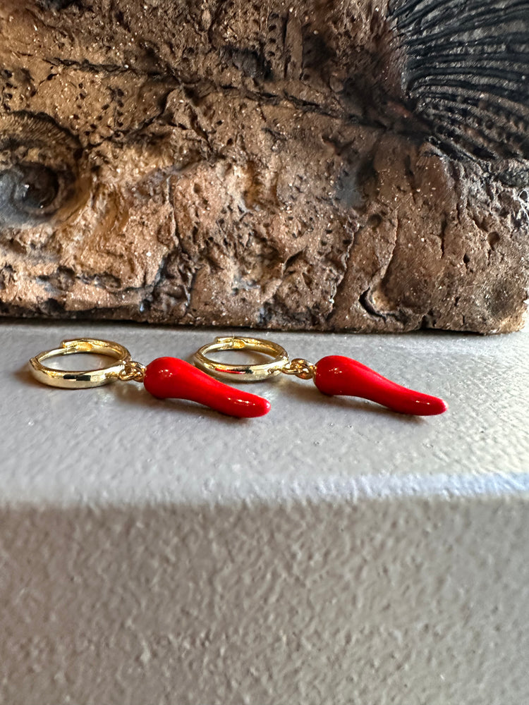 Gammie Gold Drop Red Chilli Huggy Earring