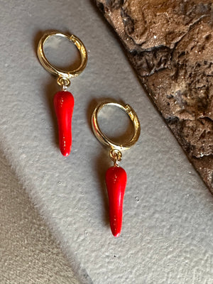 Gammie Gold Drop Red Chilli Huggy Earring