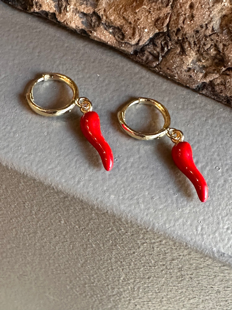 Gammie Gold Drop Red Chilli Huggy Earring