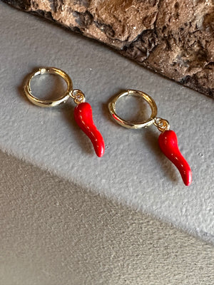 Gammie Gold Drop Red Chilli Huggy Earring