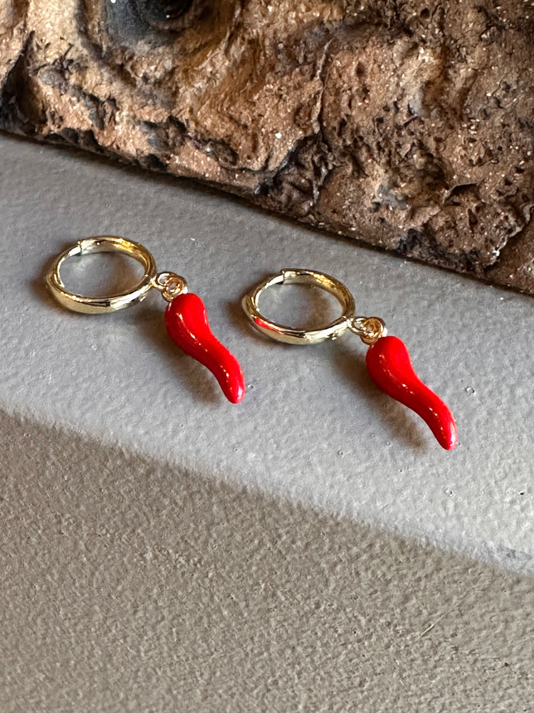 Gammie Gold Drop Red Chilli Huggy Earring