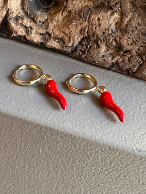 Gammie Gold Drop Red Chilli Huggy Earring