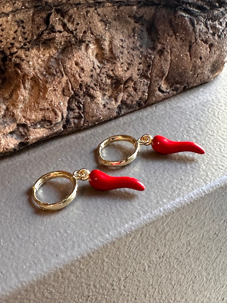 Gammie Gold Drop Red Chilli Huggy Earring