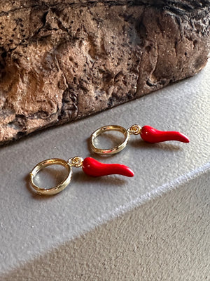 Gammie Gold Drop Red Chilli Huggy Earring