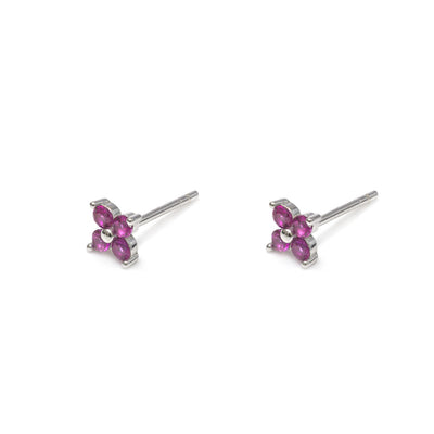 Gammie Silver Fuchsia Zirconia Stud Flower Earring