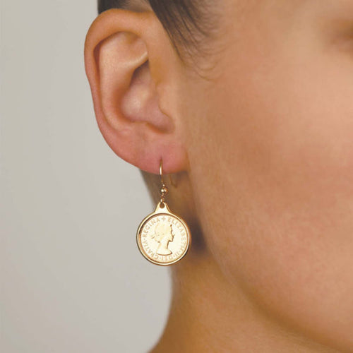 A Von Treskow Coin Yellow Gold Threepence Earrings