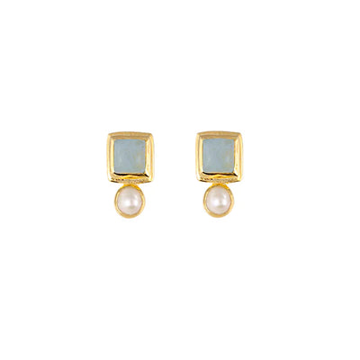 Bianc Impressionist Earring Aquamarine, Freshwater Pearl