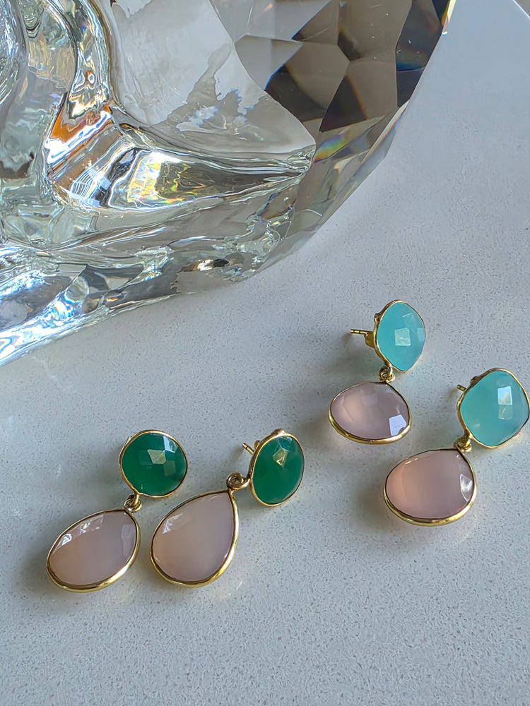 Gemajesty Rose Quartz and African green Jade Drop Earring
