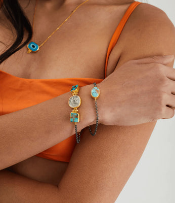 Patara Life Turquoise and Coin Sterling Silver Bracelet