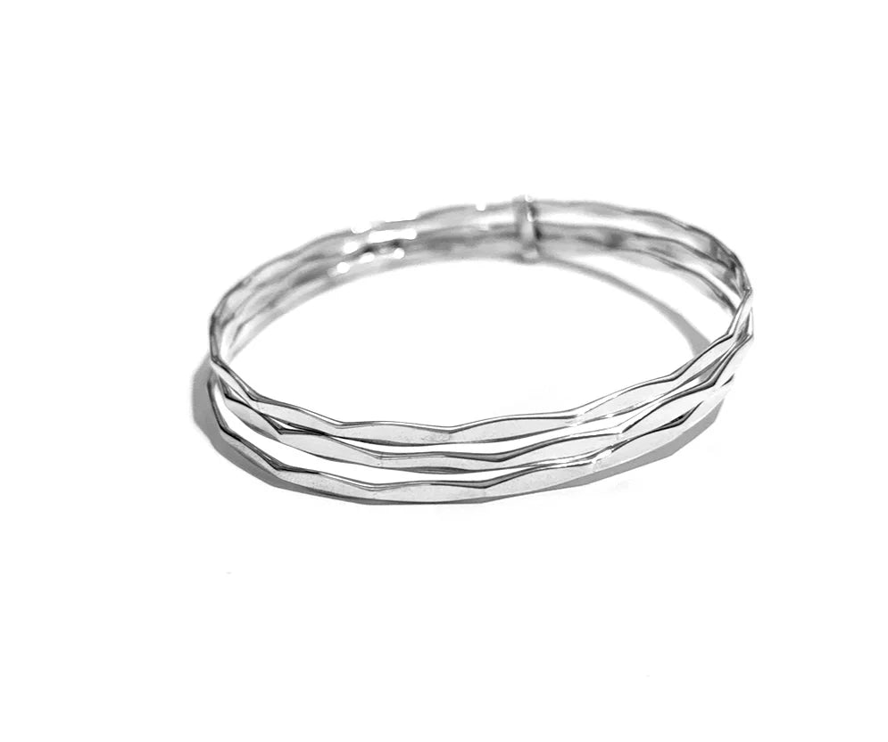 Iron Clay Bangle Silver Faceted Triple Bangle Set