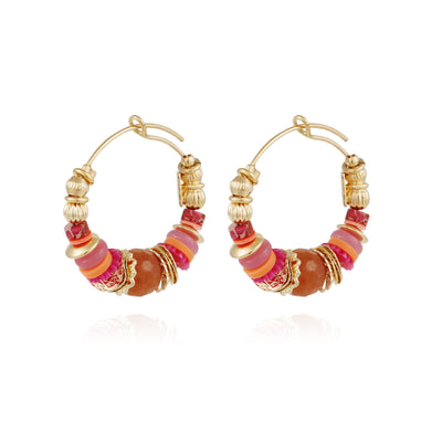 Gas Bijoux Creole Aloha Red Crystal Gold Earrings