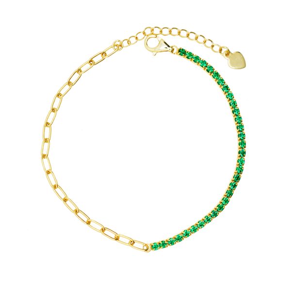 Gammie Green Zirconia with Gold Chain Bracelet