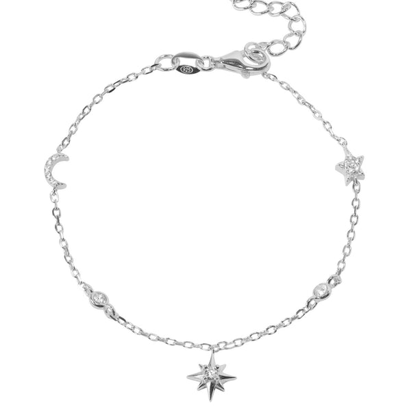 Gammie Sterling Silver Stars and Moon Bracelet