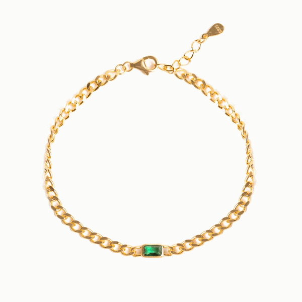 Gammie Green Zirconia with Gold Chain Bracelet