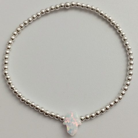 Gammie Opalite Hamsa Hand Silver Stretch Bracelet