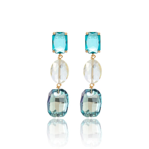 Blue Scarab Faux 3 Crystal Drop Earring