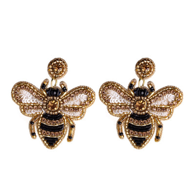 Blue Scarab Bumble Bee Beaded Earrings