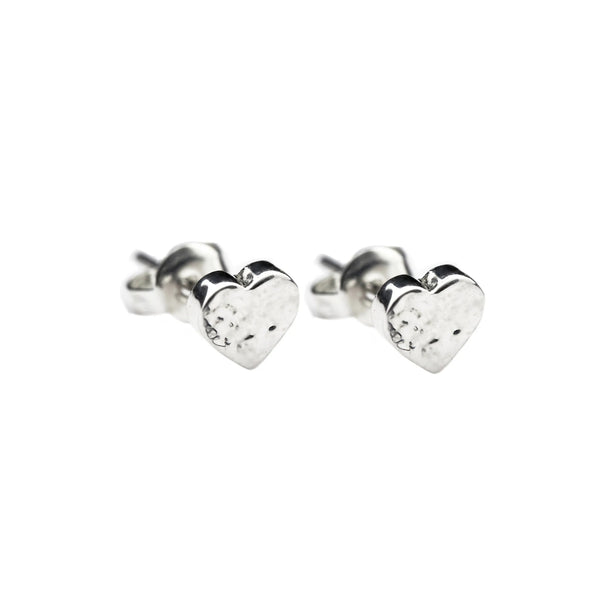 Iron Clay Beaten Heart Stud Sterling Silver Earring