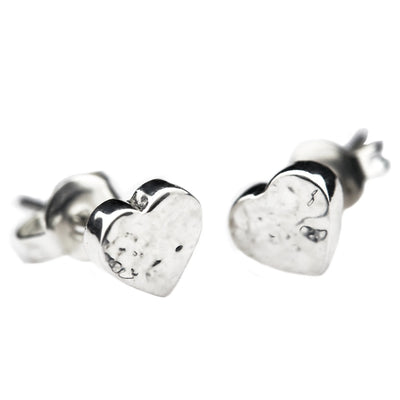 Iron Clay Beaten Heart Stud Sterling Silver Earring