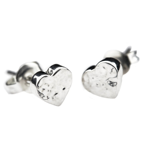 Iron Clay Beaten Heart Stud Sterling Silver Earring