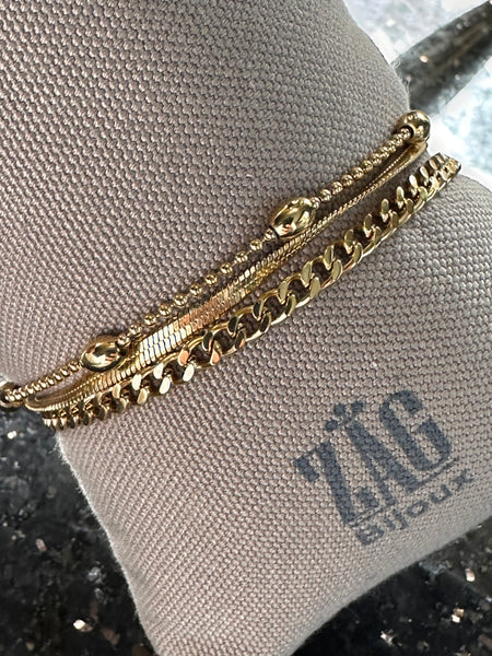 Zag Bijoux Triple Chain Gold Bracelet