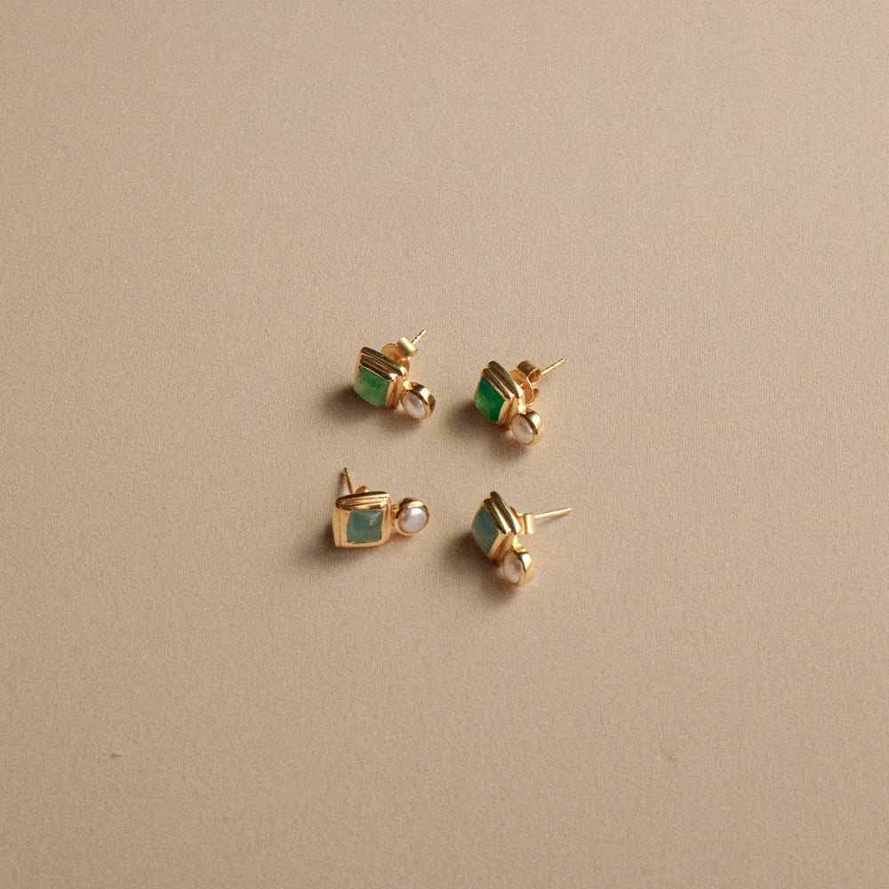Bianc Impressionist Earring Aquamarine, Freshwater Pearl