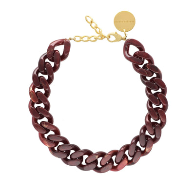 Vanessa Baroni Flat Chain Bordeaux Marble Necklace Gold