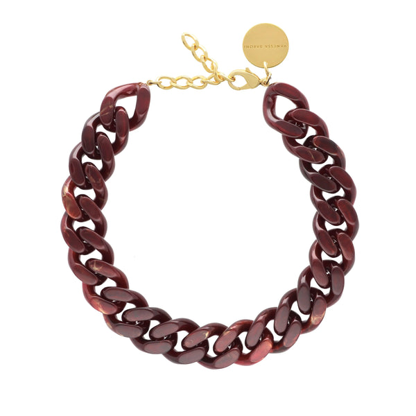 Vanessa Baroni Flat Chain Bordeaux Marble Necklace Gold