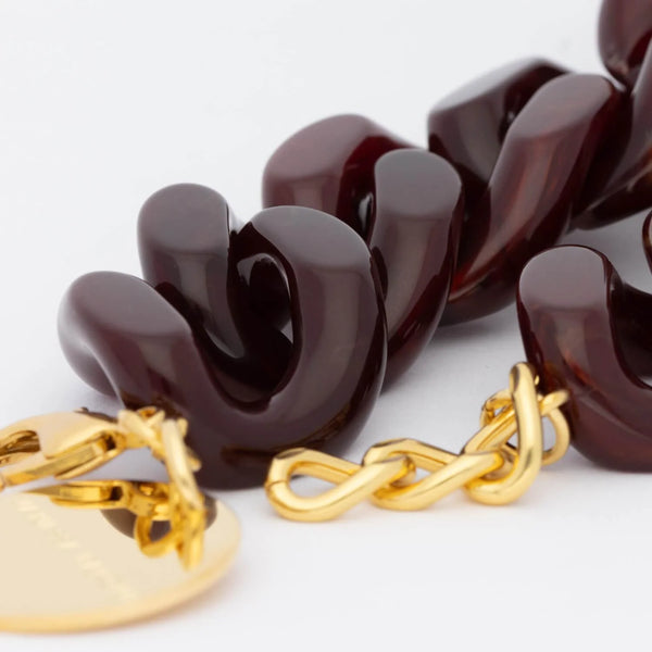 Vanessa Baroni Flat Chain Bordeaux Marble Necklace Gold