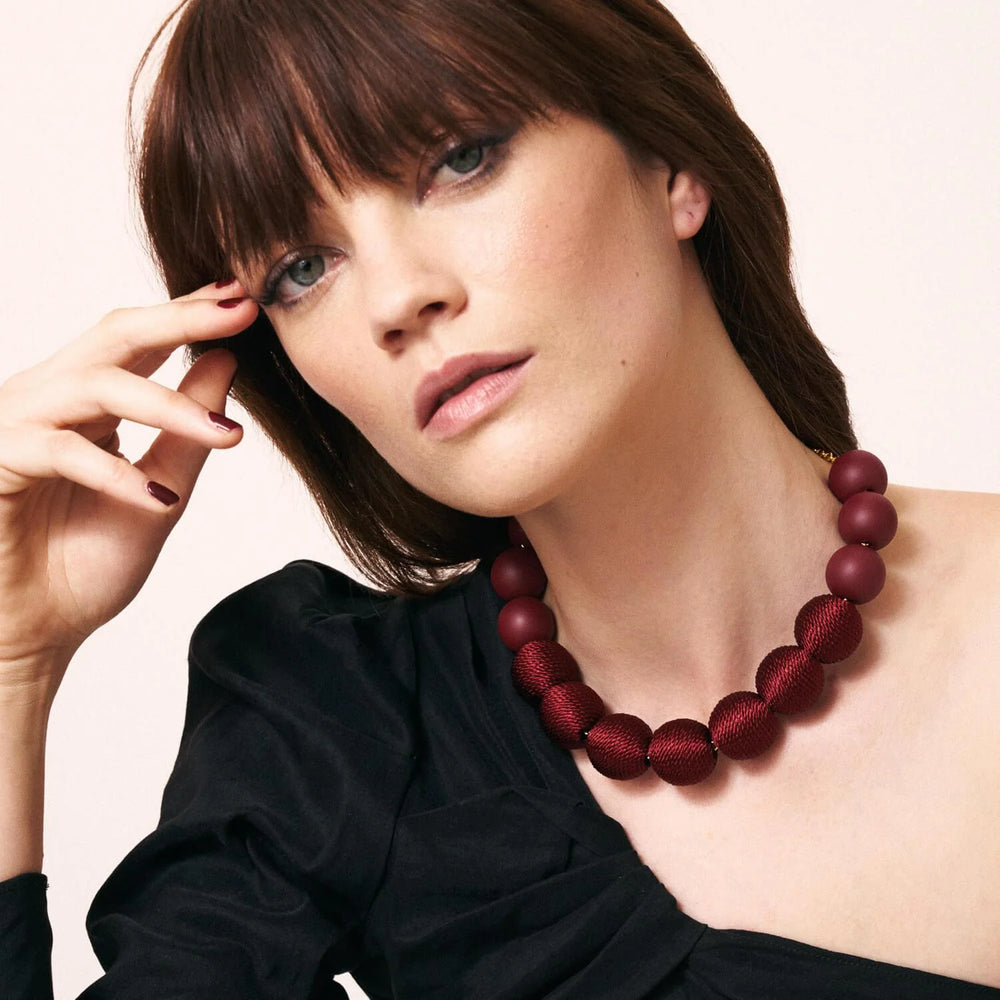 Vanessa Baroni Wrapped Beads Necklace Matt Bordeaux