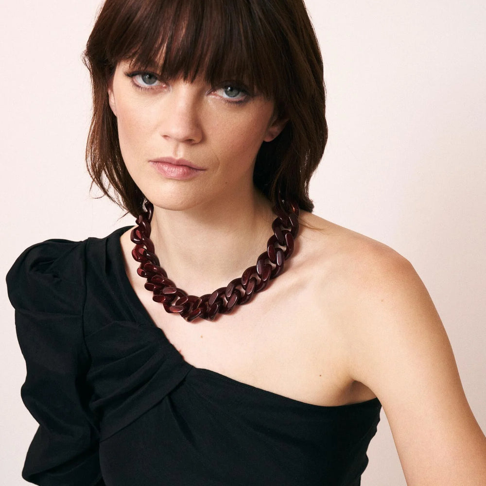 Vanessa Baroni Flat Chain Bordeaux Marble Necklace Gold