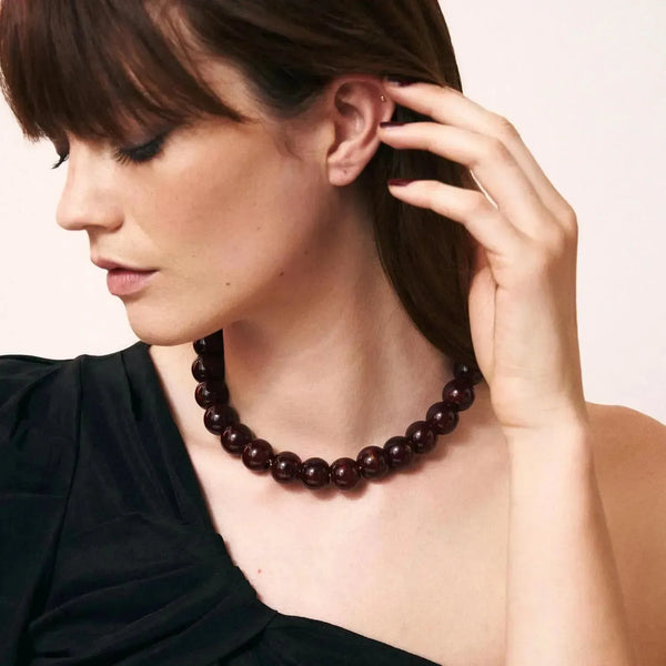 Vanessa Baroni Bead Necklace Bordeaux Marble