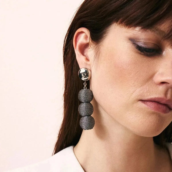 Vanessa Baroni Wrapped Bead Earrings Silver