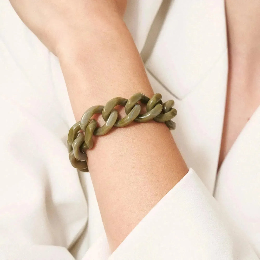 Vanessa Baroni Mini Flat Chain Bracelet Light Olive Marble