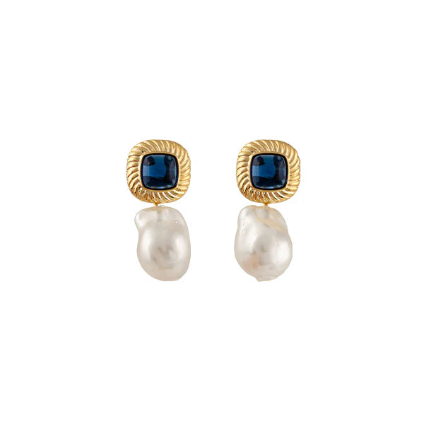 Zahar Sally Blue and Pearl Gold Earring