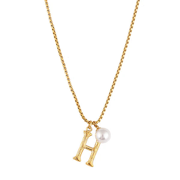 Zahar Pearl Letter H Necklace Gold