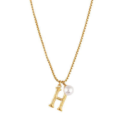 Zahar Pearl Letter H Necklace Gold