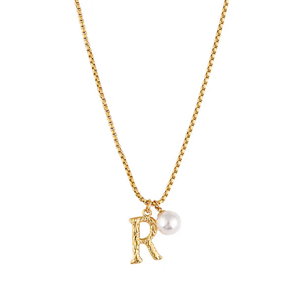 Zahar Pearl Letter R Necklace Gold