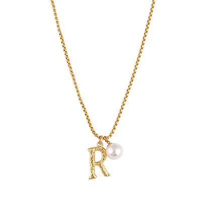 Zahar Pearl Letter R Necklace Gold