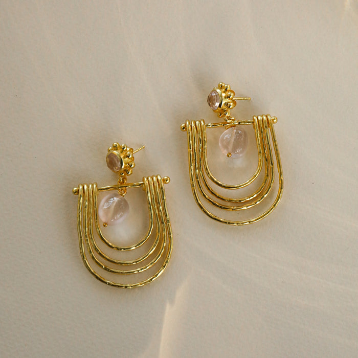 Bianc Rosetta Rose Quartz Gold Earrings