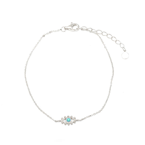 Gammie Silver with Blue Opalite Evil Eye Chain Bracelet