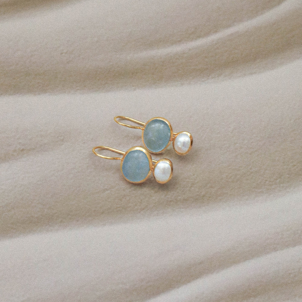 Bianc Cubism Aquamarine Fresh Water Pearl Earring