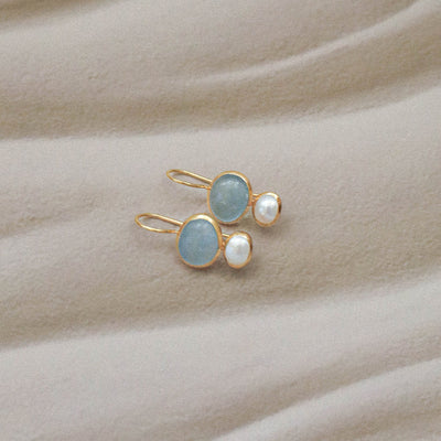 Bianc Cubism Aquamarine Fresh Water Pearl Earring