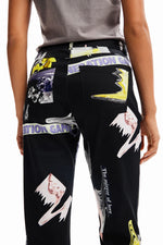 Desigual Straight Collage Black Print Trousers