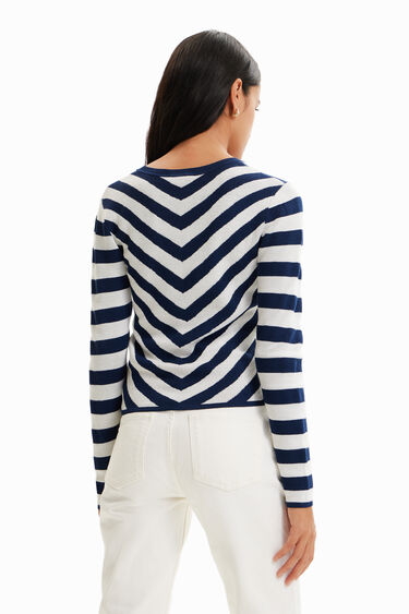 Desigual Striped Heart Cut-out Fitted Pullover