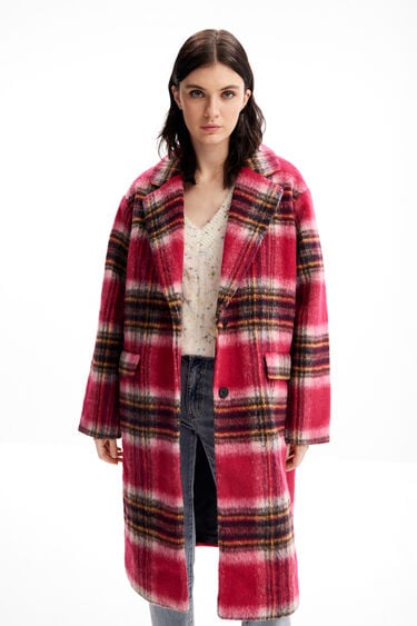 Desigual Plaid Woven Coat Pink Check