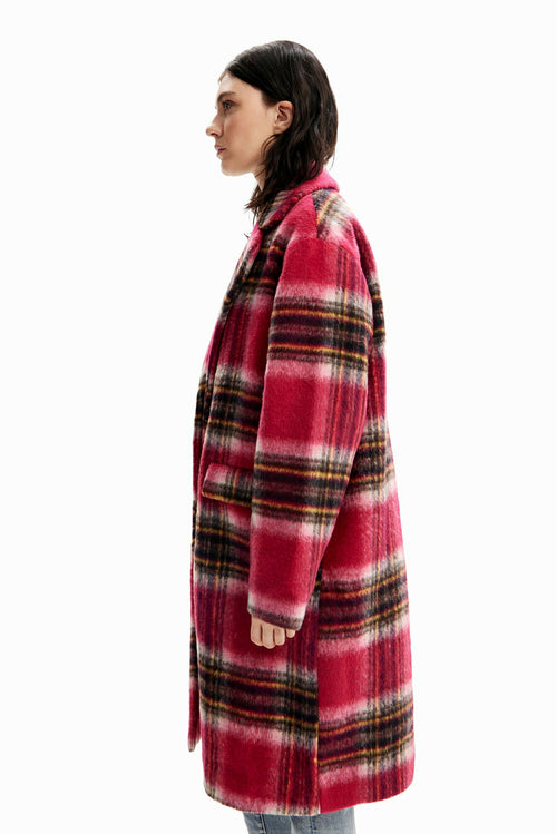 Desigual Plaid Woven Coat Pink Check