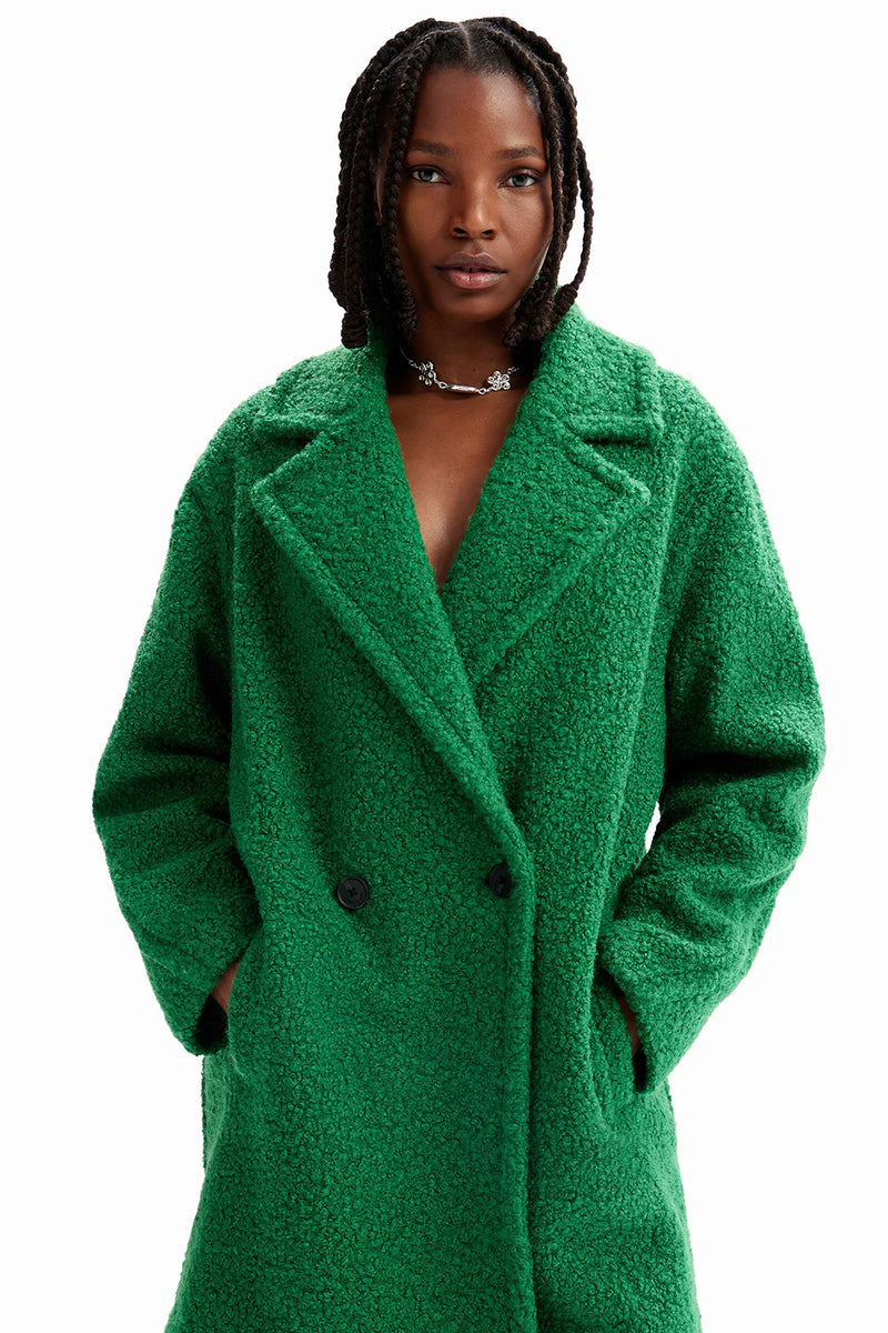 Desigual Double Breasted Boucle Verde Coat
