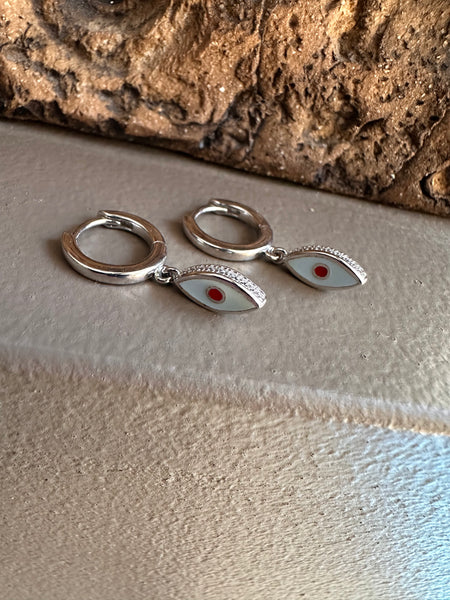 Gammie Silver Enamel Greek Eye Drop Earring